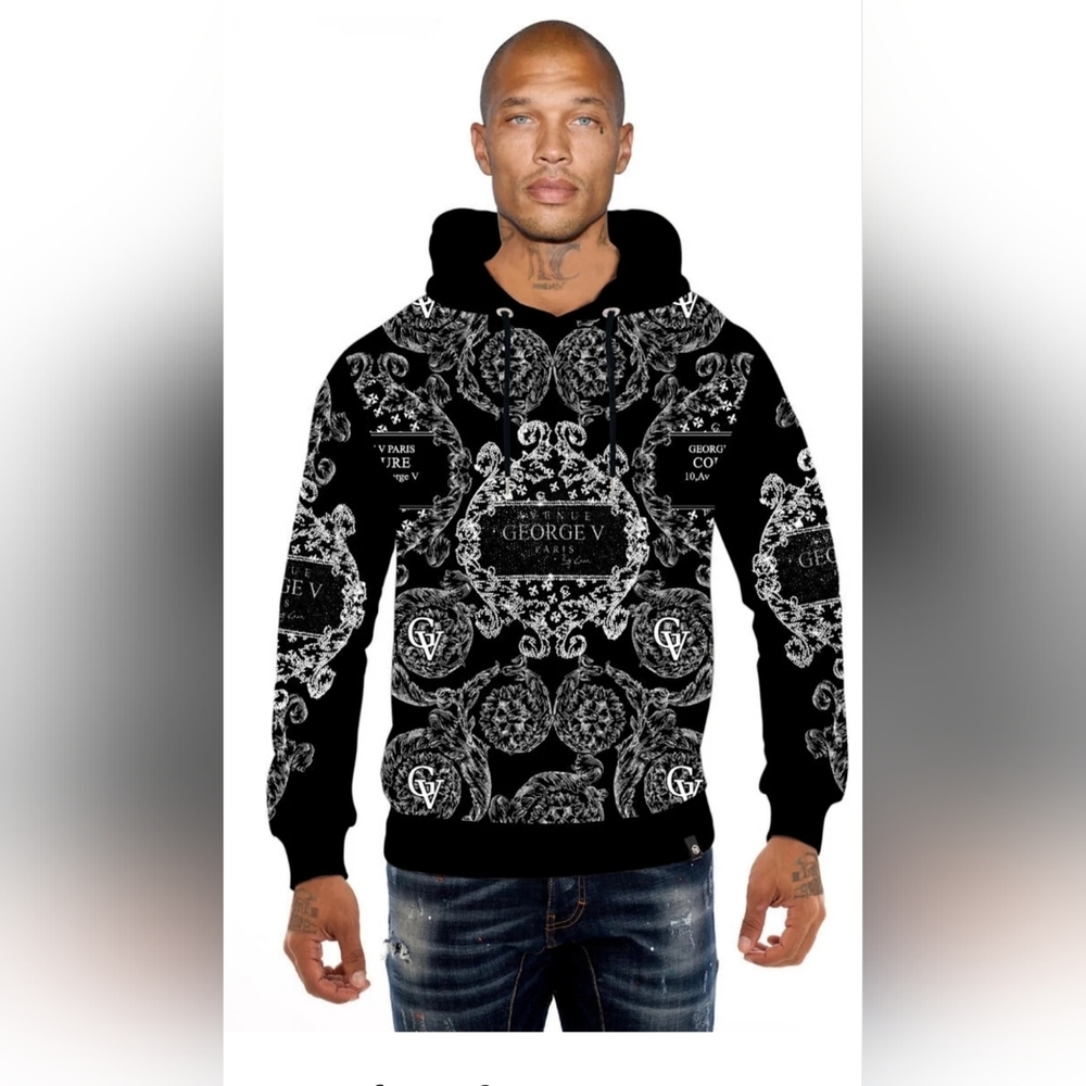 George V Hoodie - Abstract Print - Black And White - GV2643 size XXL
